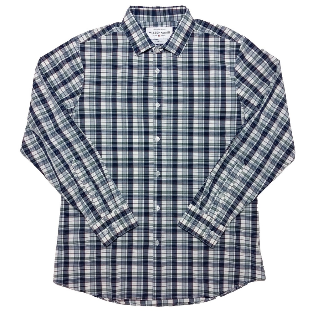MIZZEN + MAIN Long Sleeve Button Shirt Green Blue Red‎ Plaid XL Trim Fit